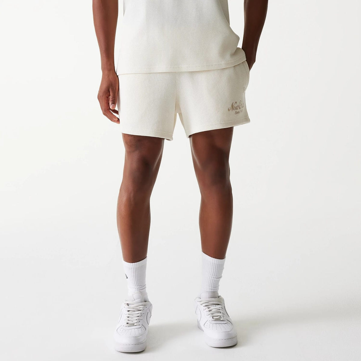New Era Waffle Open White Shorts-kentox