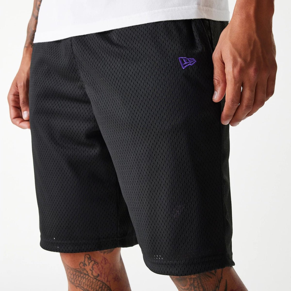 New Era Black Mesh Shorts-kentox