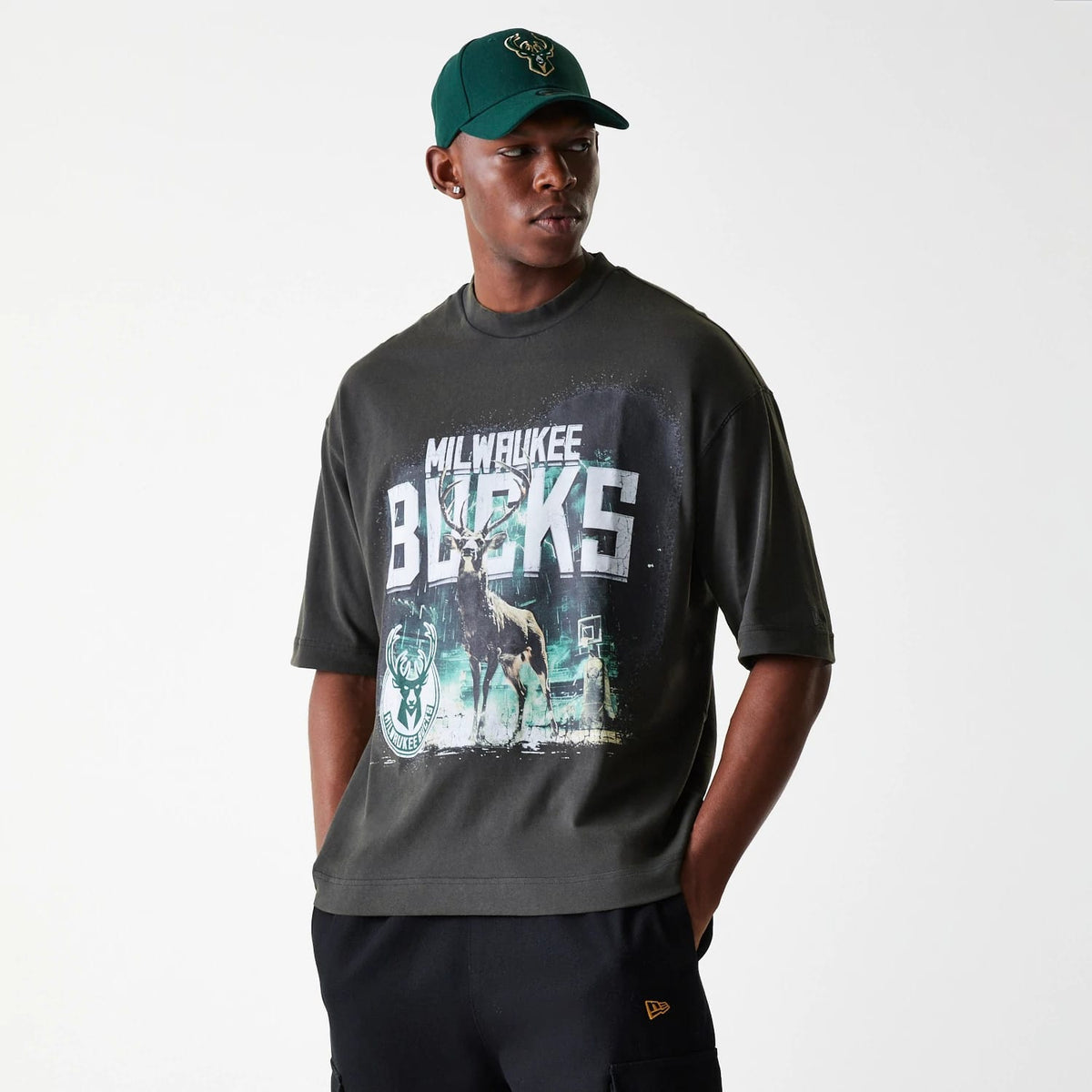 Milwaukee Bucks NBA Washed Graphic Grey T-Shirt-kentox