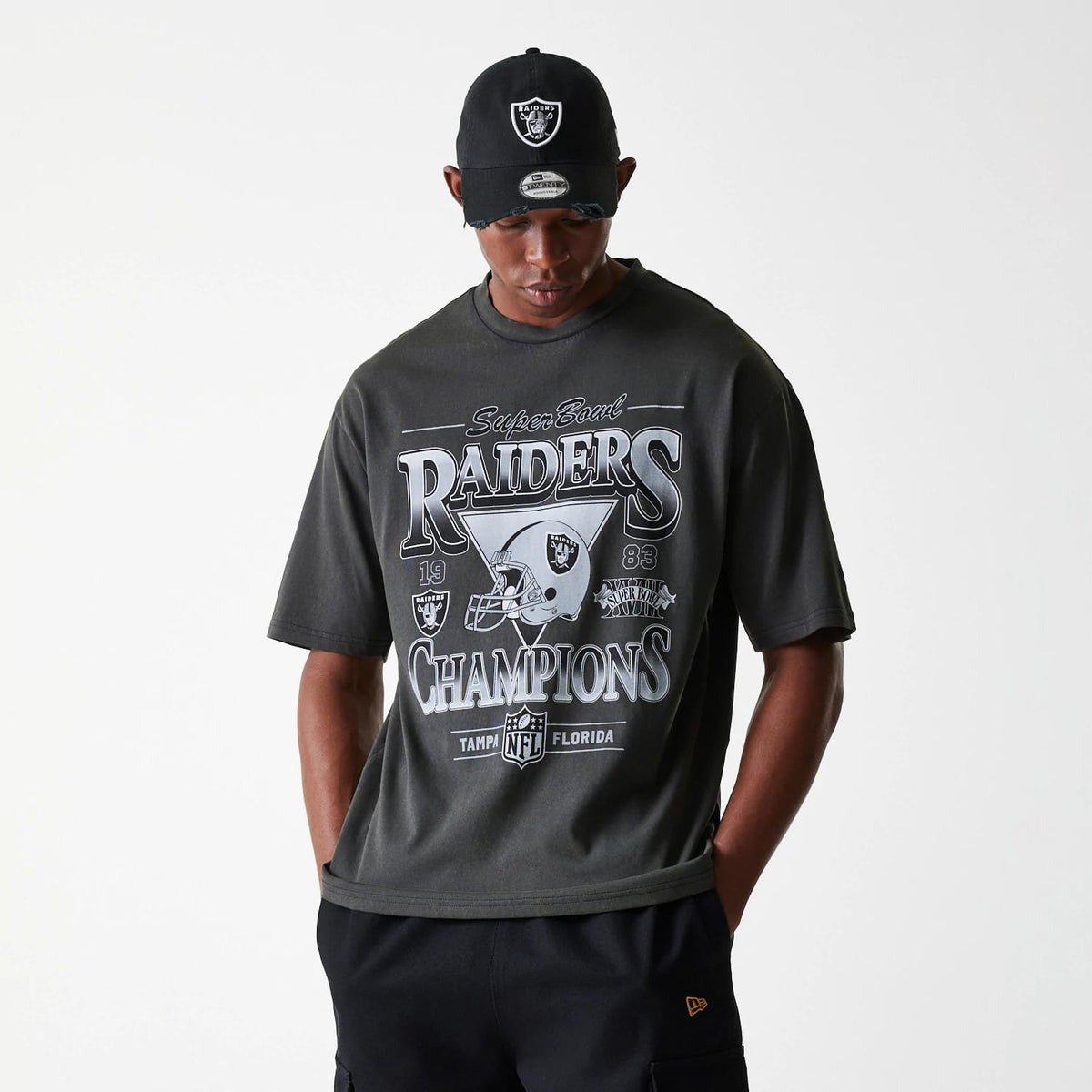 Las Vegas Raiders NFL Washed Super Bowl Grey Oversized T-Shirt-kentox