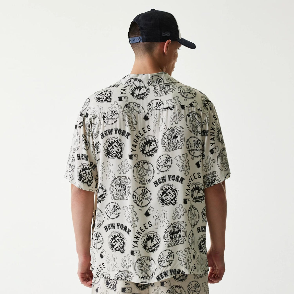 MLB Subway Series All Over Print Open White Short Sleeve Shirt-kentox