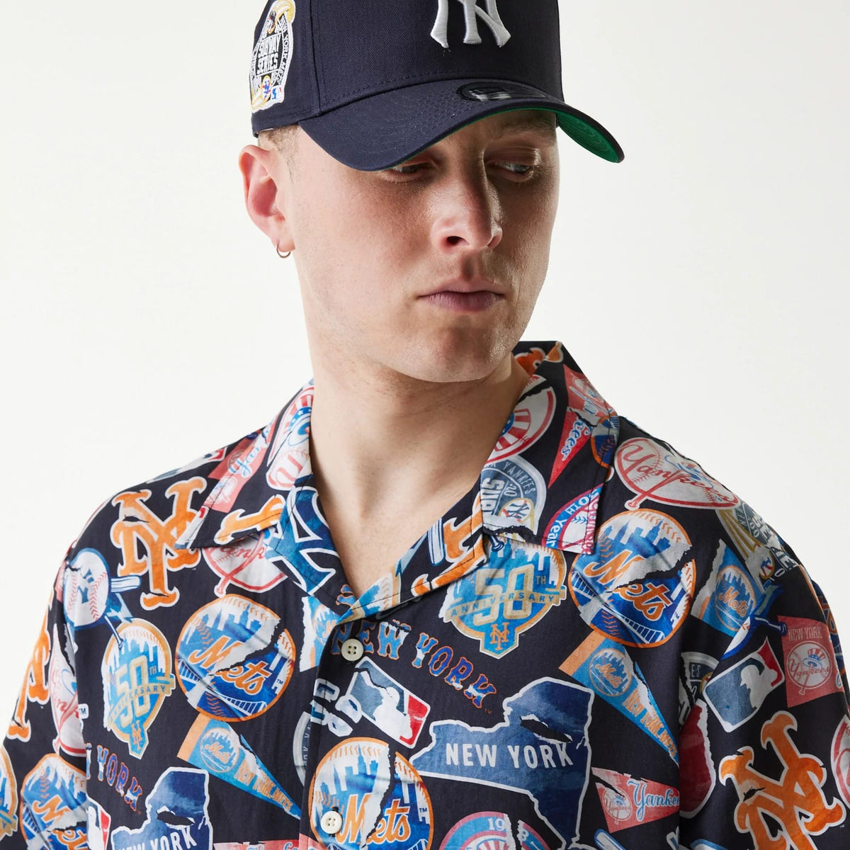 MLB Subway Series All Over Print Navy Short Sleeve Shirt-kentox