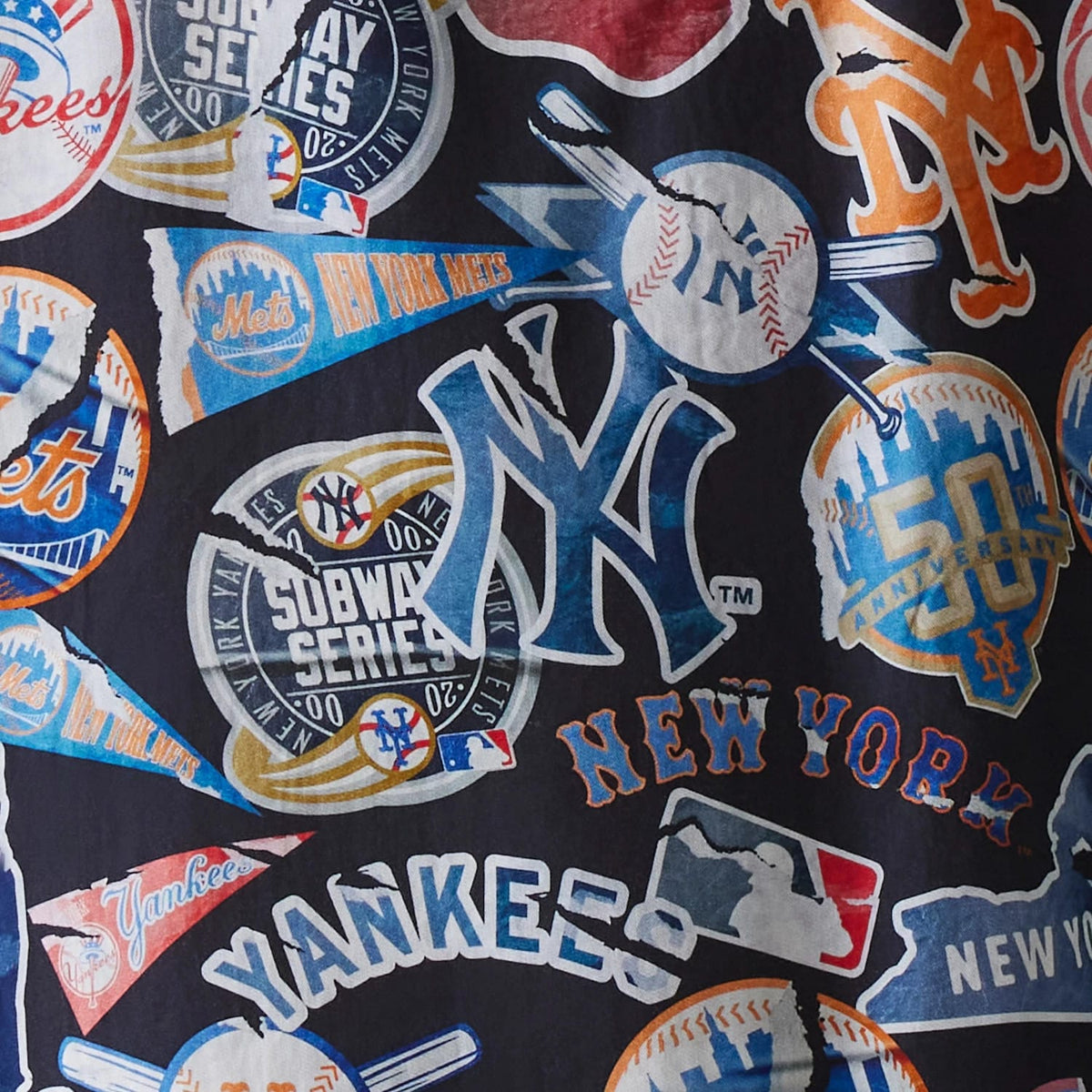 MLB Subway Series All Over Print Navy Short Sleeve Shirt-kentox