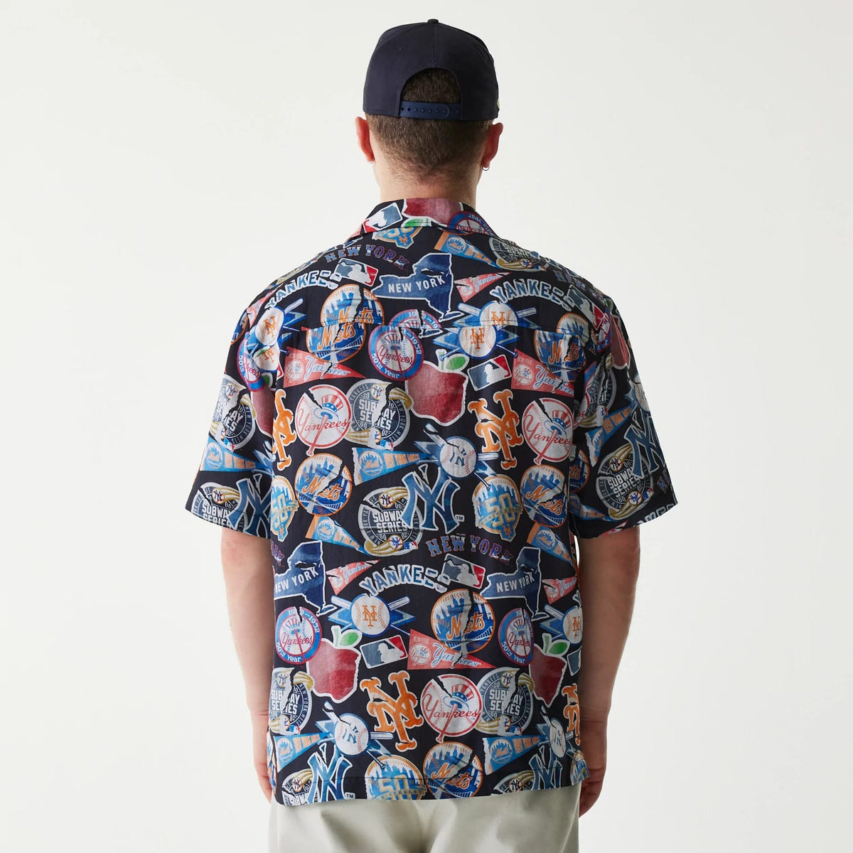 MLB Subway Series All Over Print Navy Short Sleeve Shirt-kentox