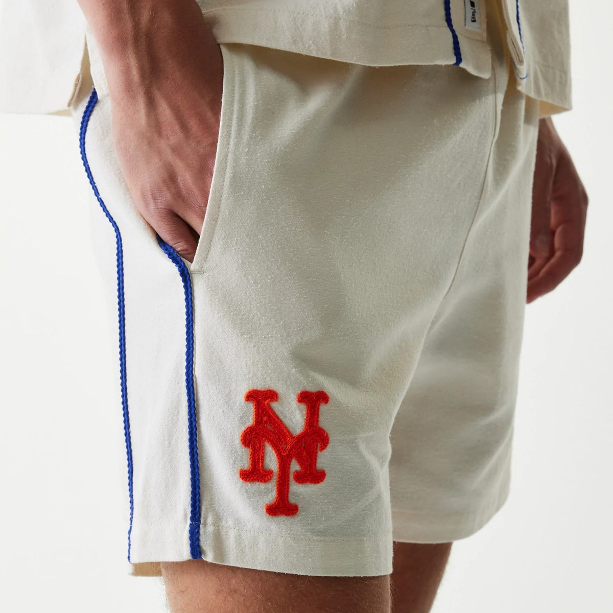 New York Mets MLB Piping Open Cream Shorts-kentox