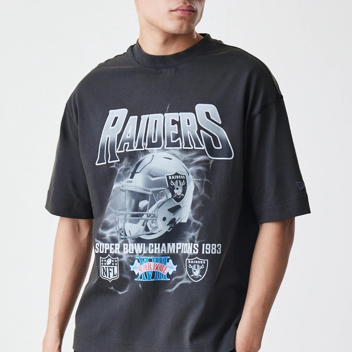 Las Vegas Raiders NFL Washed Boxy Dark Grey Oversized T-Shirt-kentox