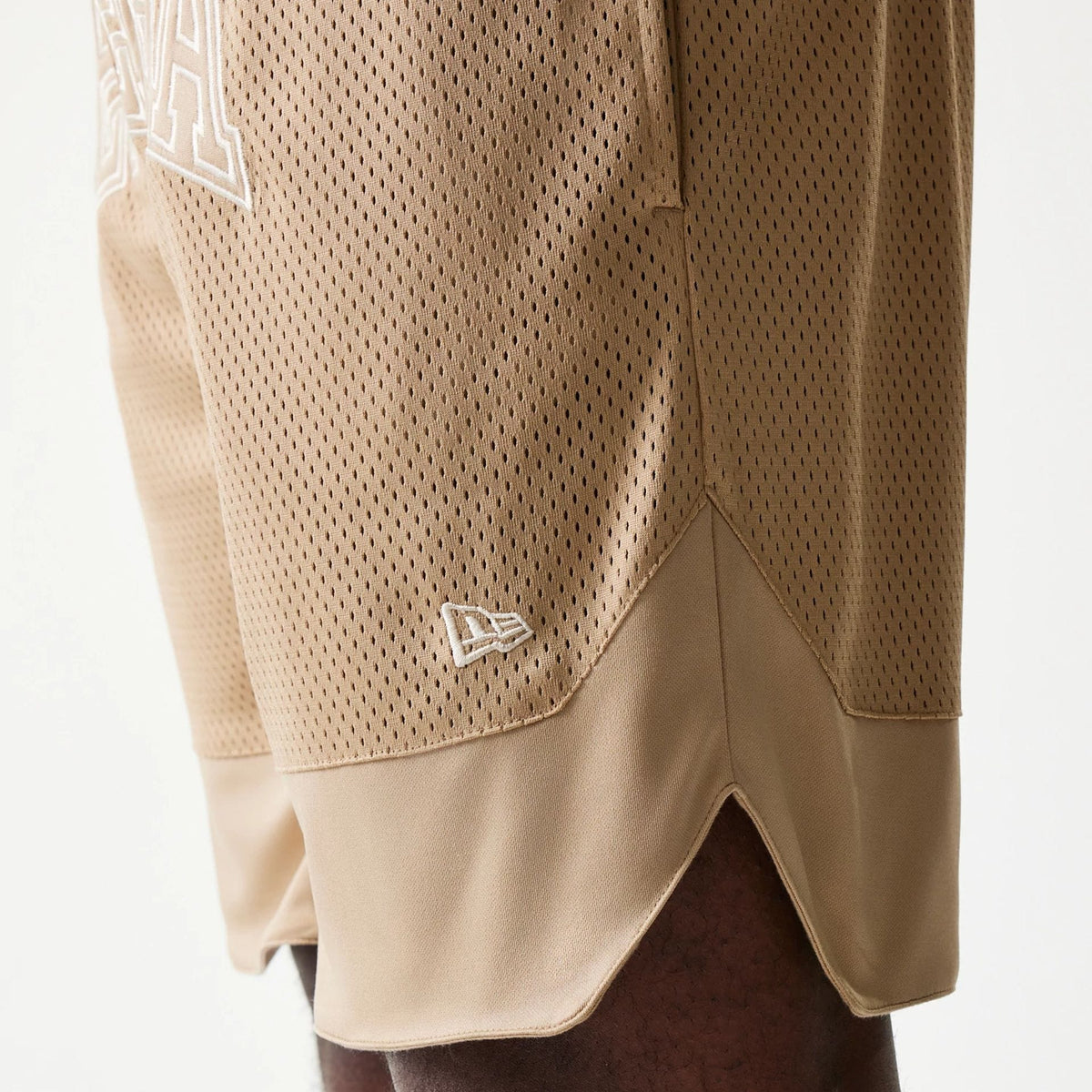 New Era Mesh Graphic Light Beige Oversized Shorts-kentox