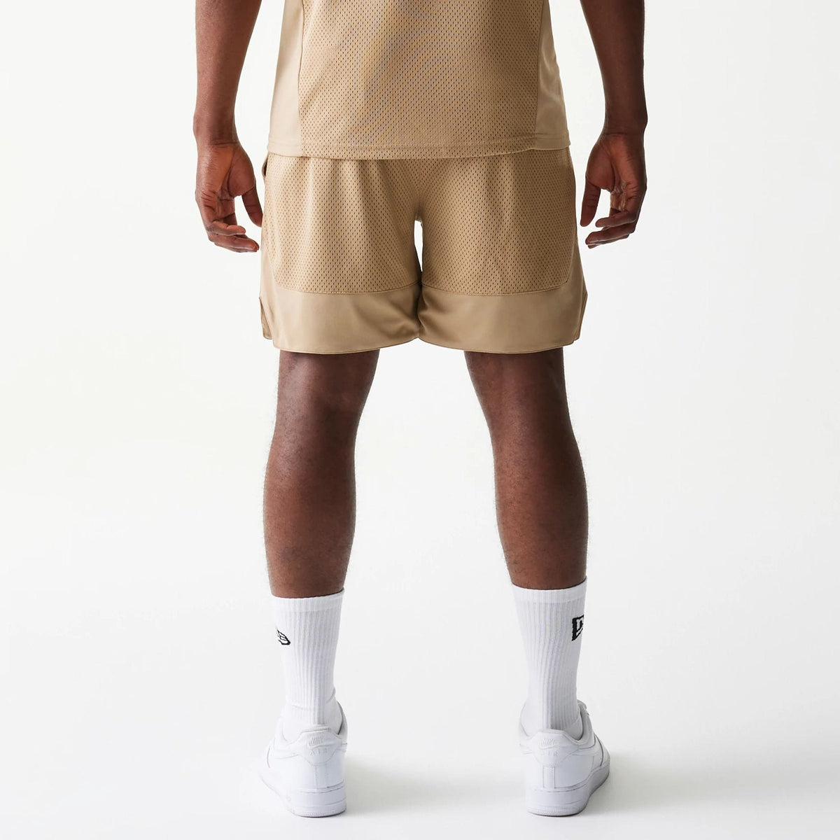 New Era Mesh Graphic Light Beige Oversized Shorts-kentox