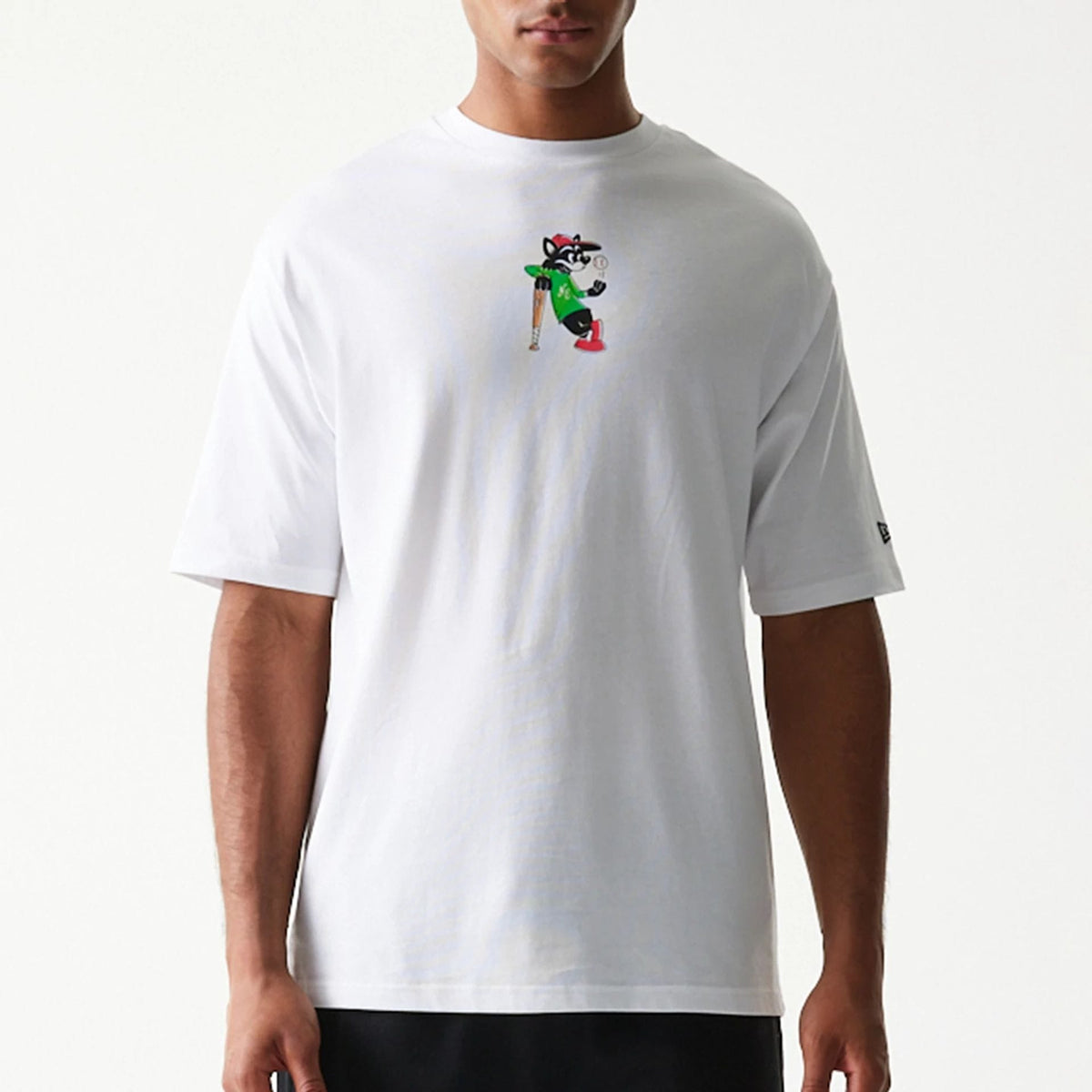 New Era Baseball Cat Character Graphic White Oversized T-Shirt-kentox
