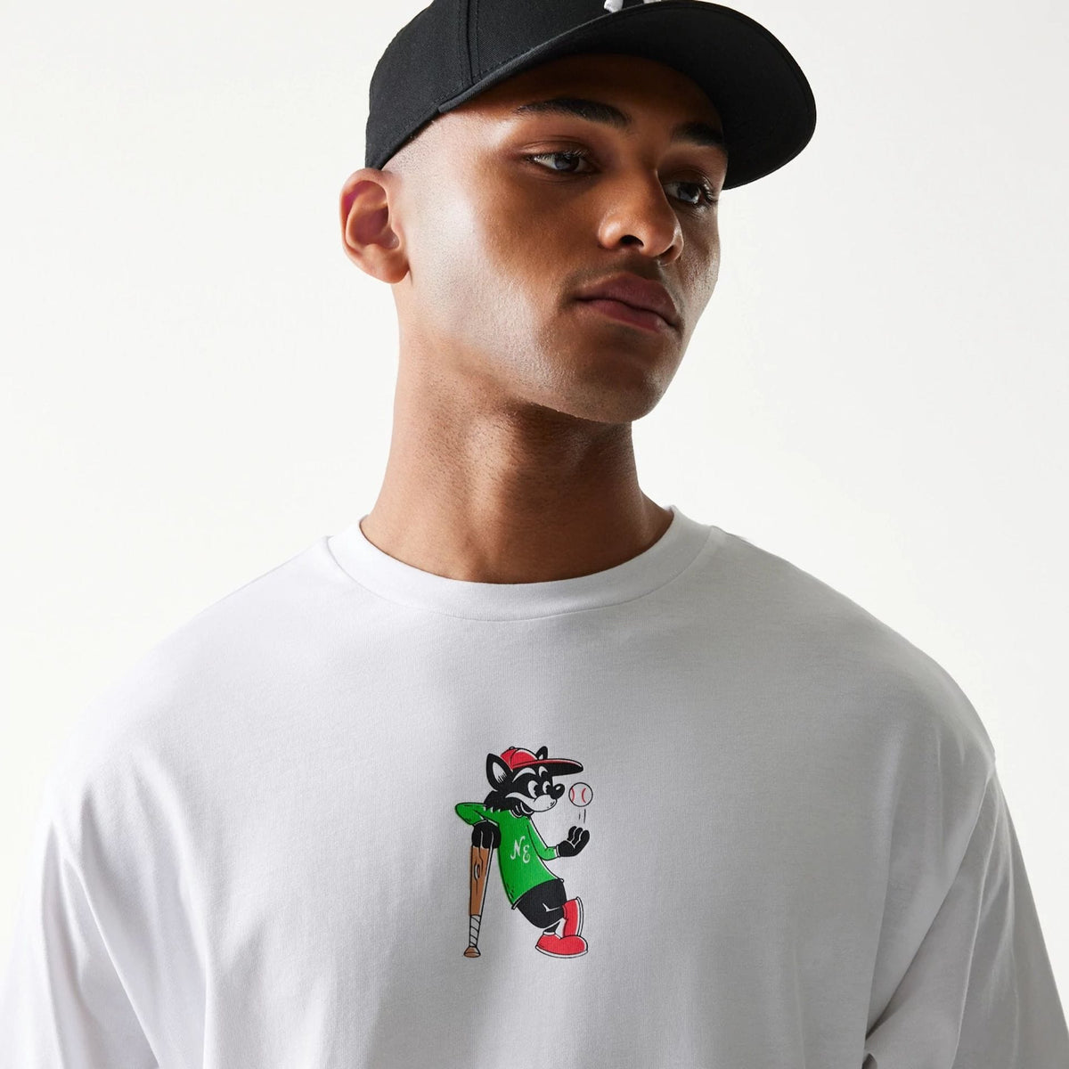 New Era Baseball Cat Character Graphic White Oversized T-Shirt-kentox