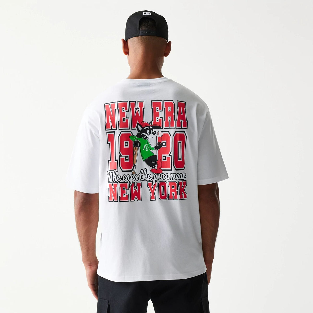 New Era Baseball Cat Character Graphic White Oversized T-Shirt-kentox