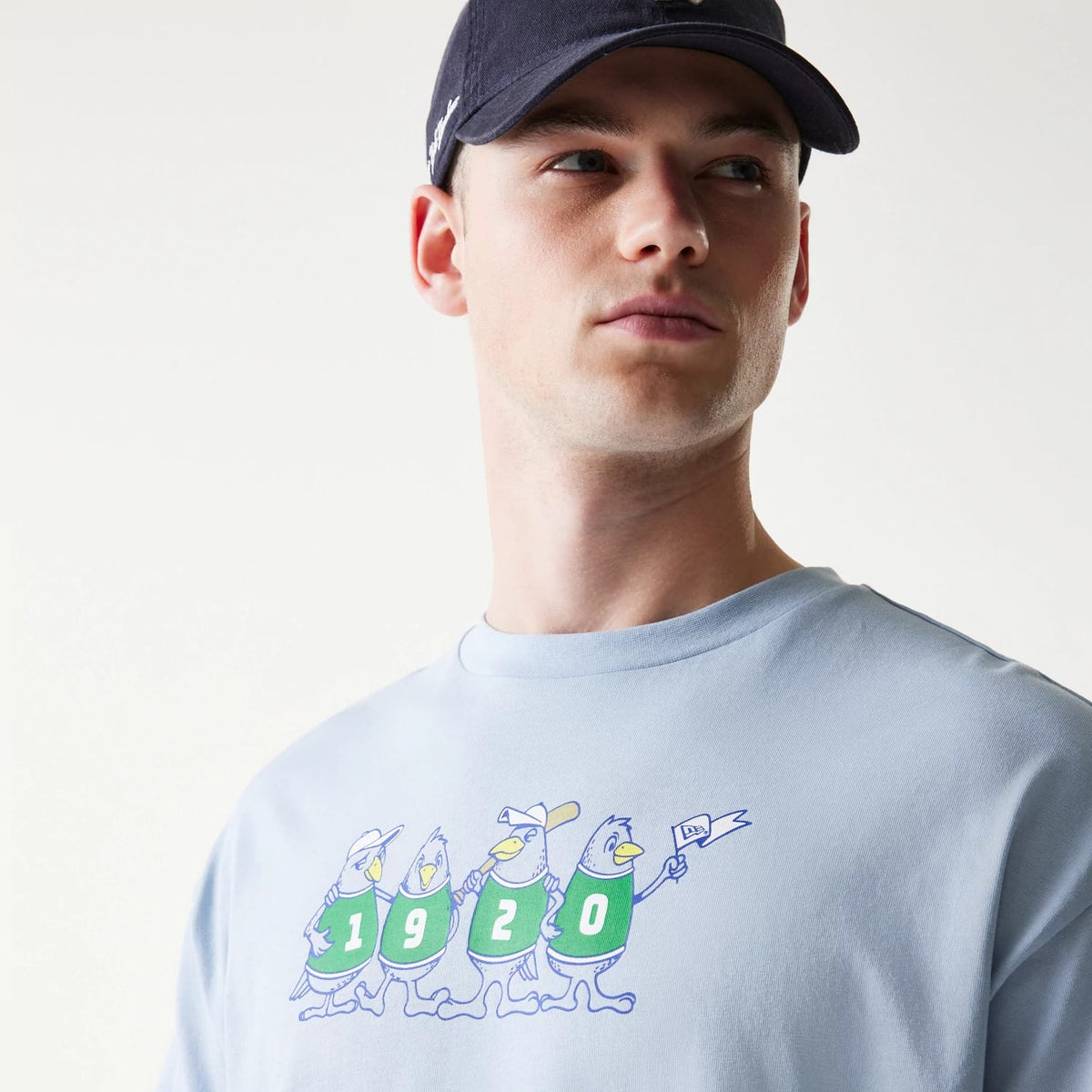 New Era Baseball Birds Character Graphic Blue Oversized T-Shirt-kentox