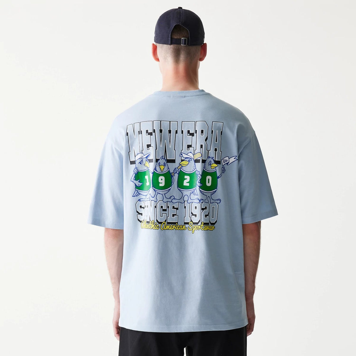 New Era Baseball Birds Character Graphic Blue Oversized T-Shirt-kentox