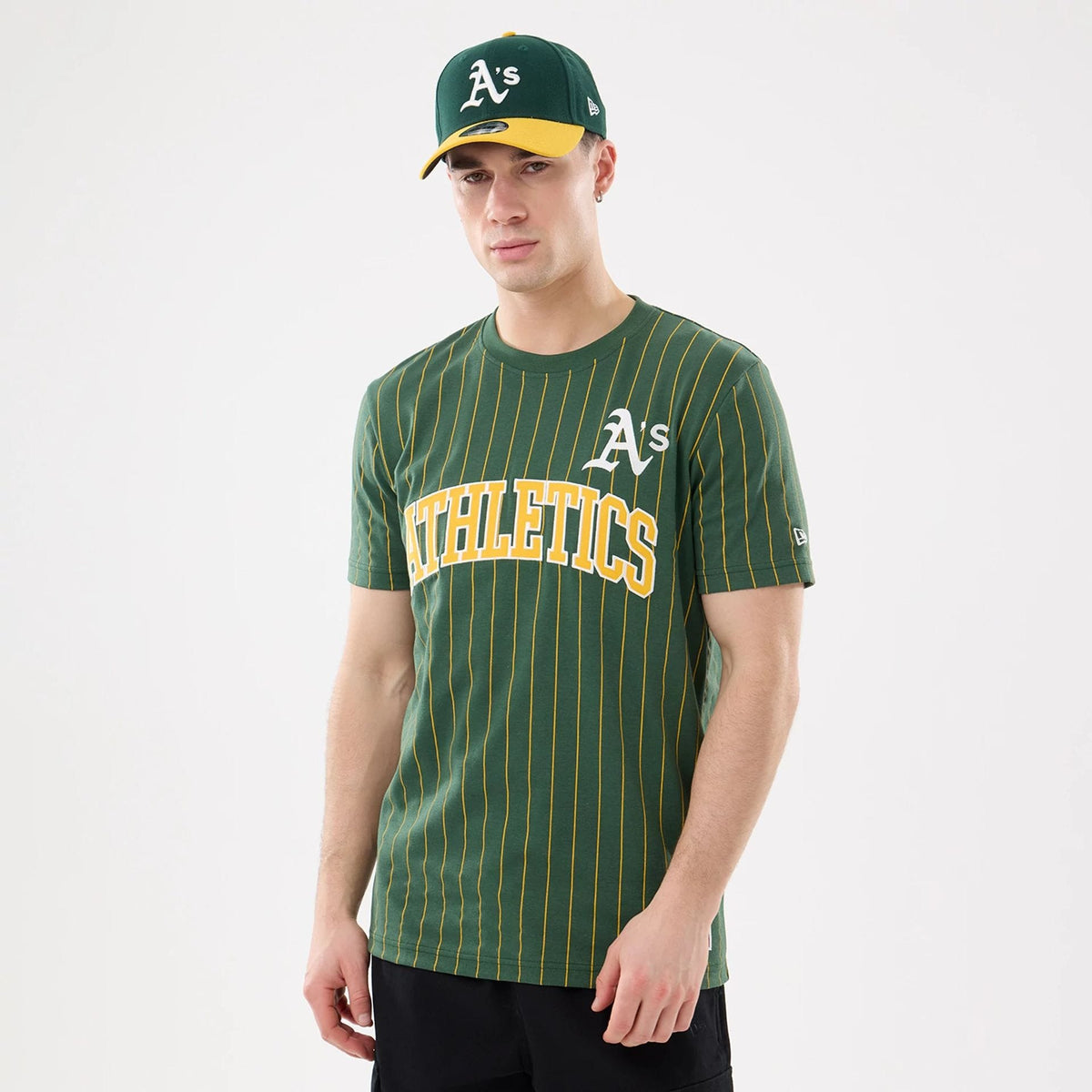 Athletics MLB Pinstripe Dark Green T-Shirt-kentox