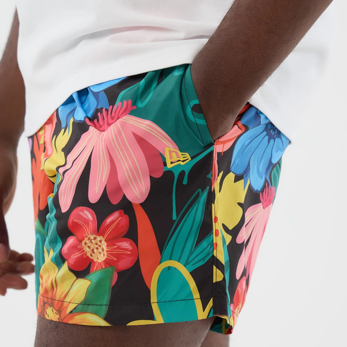 New Era Floral Black Swimming Shorts-kentox